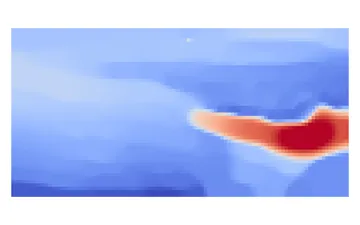 Velocity model of the SEG/EAGE Salt Model reconstructed by the proposed method, showing the salt body in red